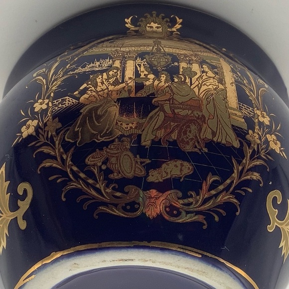 Vintage Limoges Cobalt Blue Vase/Planter with Classical Figures Design in Gold - Picture 6 of 8